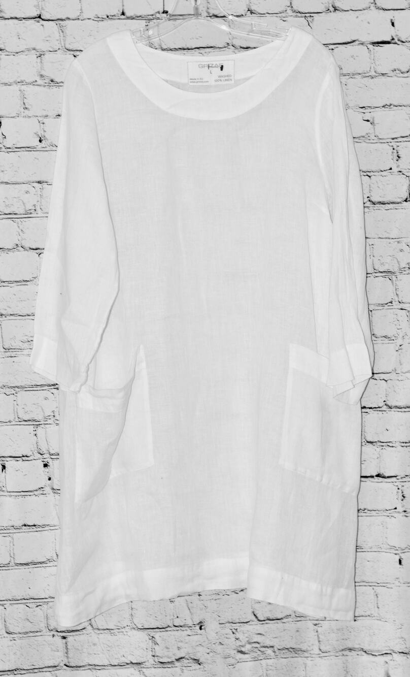 GRIZAS White Linen Long Sleeve Summer Shift A-Line Dress Size L